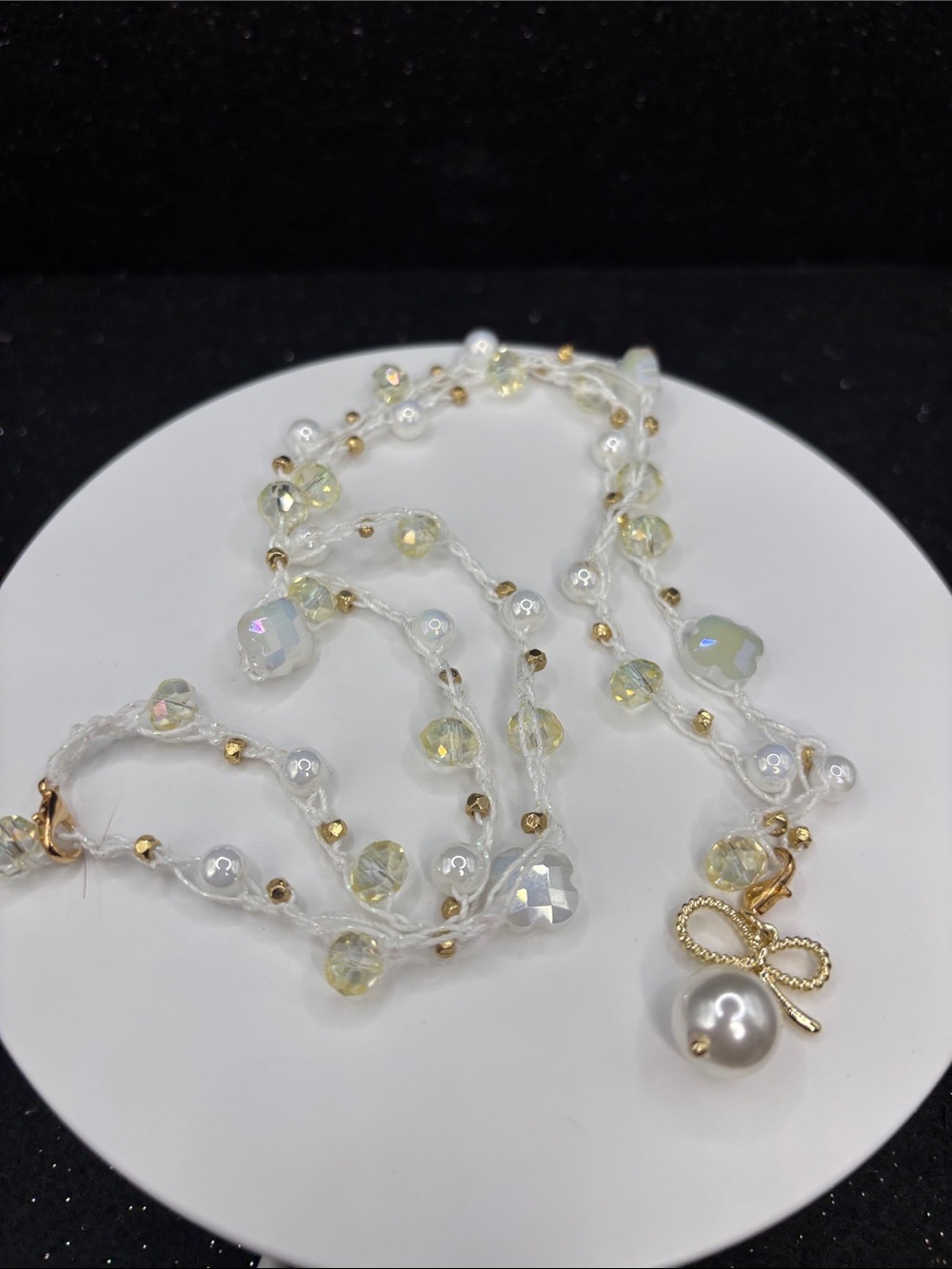 Gold Bow Pearl Pendant Necklace - White Beaded Women's Jewelry - Picture 5 of 6